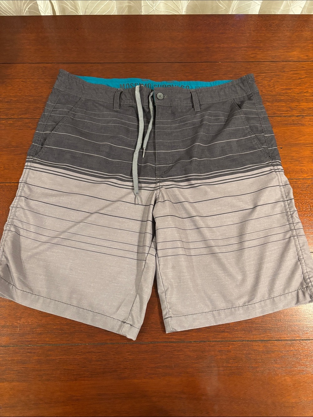 Mossimo Supply Men's Gray & Charcoal Striped Swim Trunks Sz 38